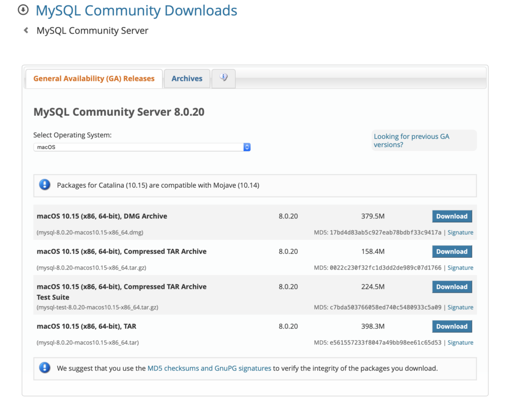 Download MySQL Server for Mac from the MySQL Community site.